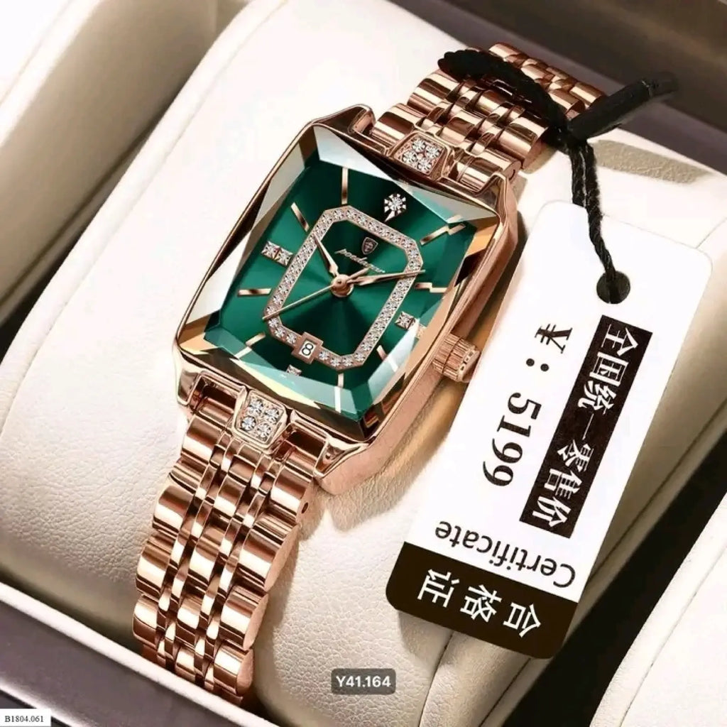 Montre Carrée Femme Luxe Poedagar 785 en Acier Inoxydable Étanche
