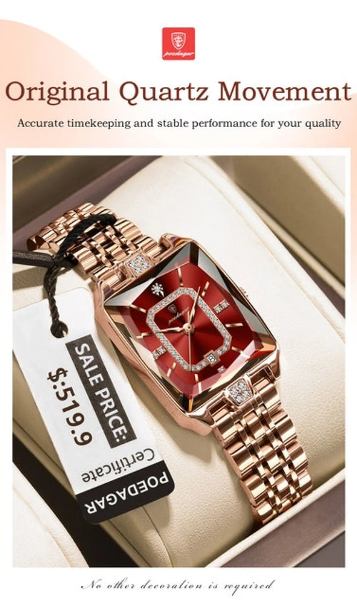 Montre Carrée Femme Luxe Poedagar 785 en Acier Inoxydable Étanche